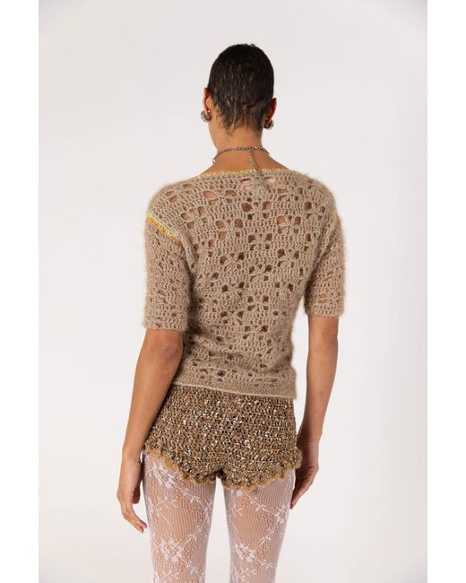 Andreeva Brown Chrysanthemum Handmade Crochet Shorts