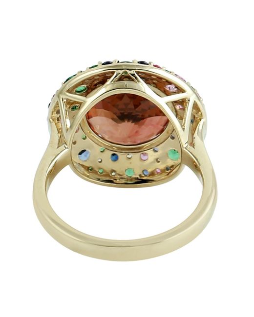 Artisan Green Tourmaline, Sapphire, Tsavorite & Diamond Halo Statement Ring