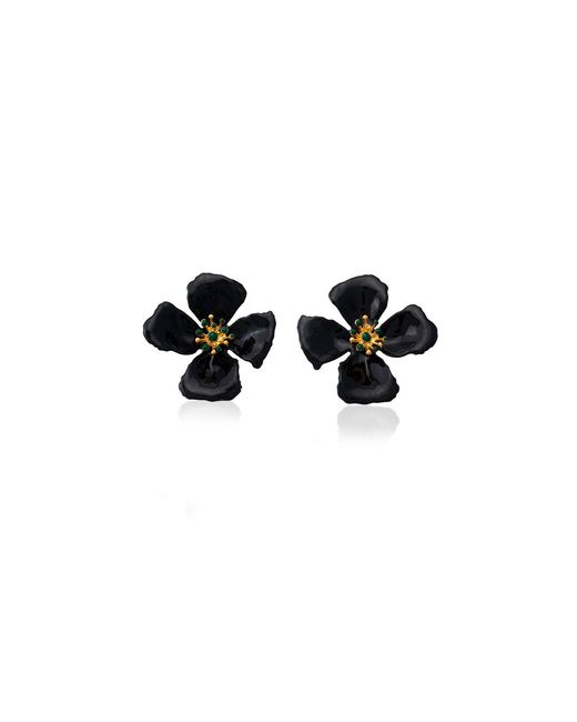 Milou Jewelry Black Hibiscus Flower Earrings