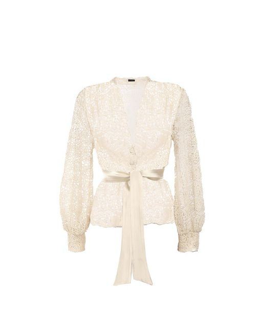 Luna Fashion House Natural Neutrals Ivory Lace Belted Sweater, Jody