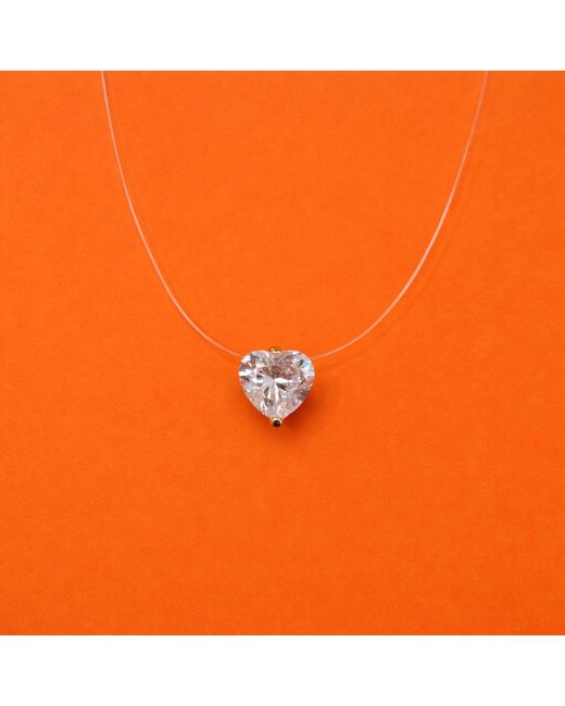 Pearl Code White Lilly Heart Pendant Necklace With Cubic Zirconia