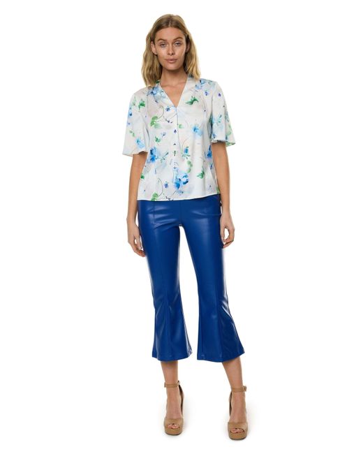 Carloslines Blue V-Neck Pleat Detail Flutter Sleeve Blouse