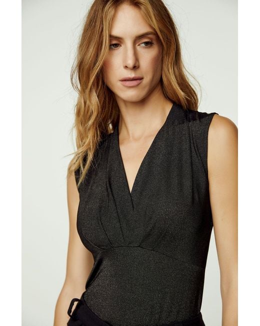 Conquista Black Faux Wrap Style Sleeveless