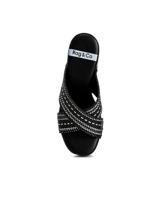 Rag & Co Black Finley Raffia High Block Heel Clogs