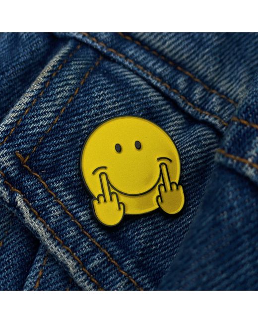 Make Heads Turn Yellow Enamel Pin Middle Fingers Up