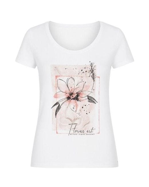 Conquista White Neutrals Short Sleeve Top With Multicoloured Print Detail