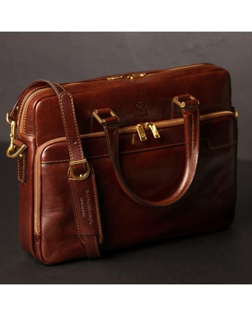 Time Resistance Brown Leather Briefcase Laptop Bag