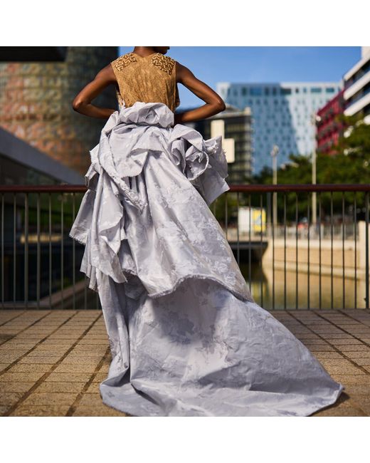 Miro Misljen Blue Draped Couture Dress