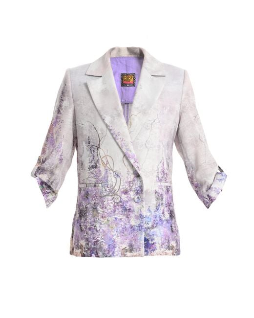 Lalipop Design Blue Abstract Floral Print Tailored Blazer Jacket