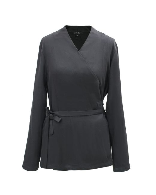 Smart and Joy Black Satin Wrap-Over Blouse