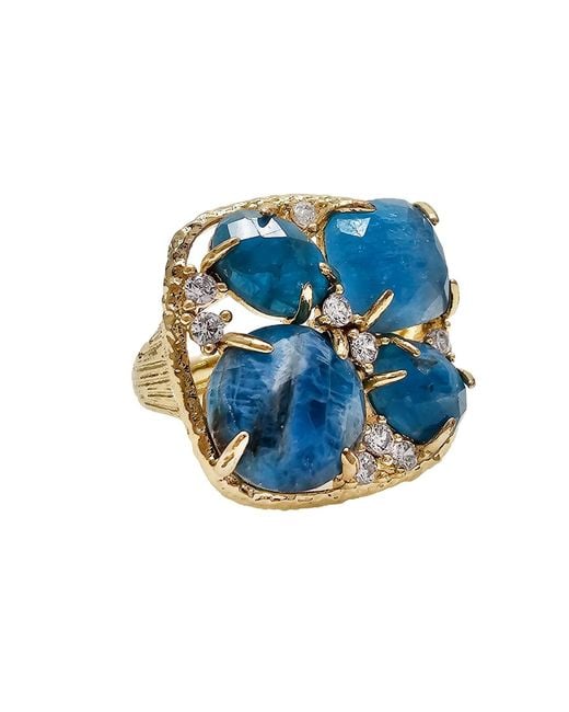 Farra Blue Flower Apatite Stone Statement Adjustable Ring