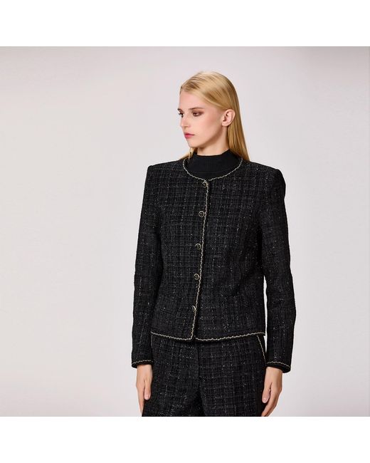 Smart and Joy Black Tweed Round Neck Jacket