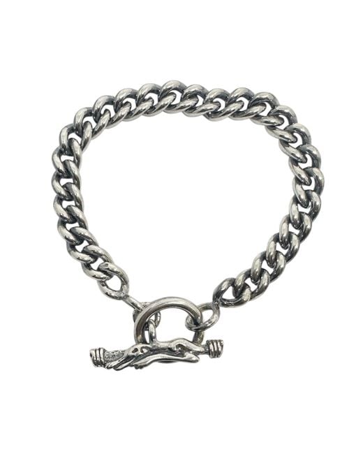 Tg-Jewellery by Tamara Gervasio Metallic Sterling Curb Chain Bracelet With Celtic Crocodile Hand T-Bar Clasp for men