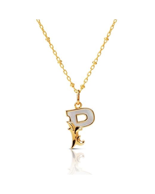 Kasun Metallic Plated P Initial Necklace With Mother Of Pearl