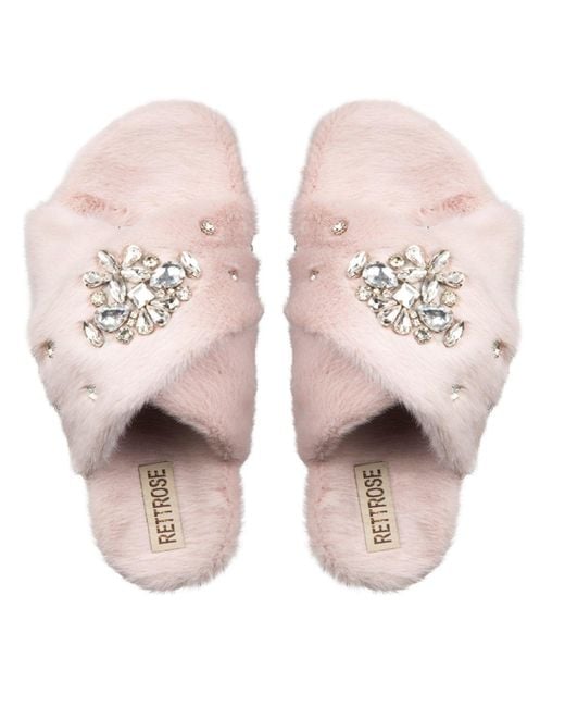 Rettrose Pink Audrey Dusky Luxury Plush Diamanté Embellished Handmade Slipper