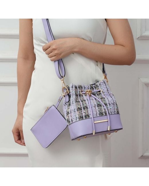 Mkf Collection - J'omor White Diva Pvc Tote Bag With Tweed Bucket Bag