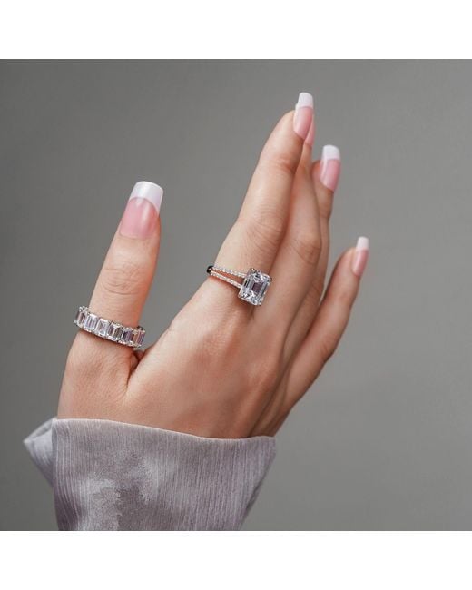 Diamonbliss Metallic Emerald Cut Split-Shank Ring