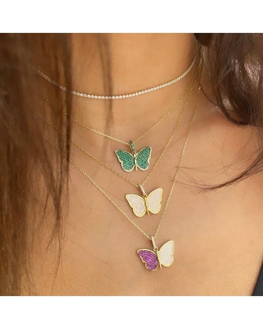 SHYMI Metallic Pave Butterfly Necklace