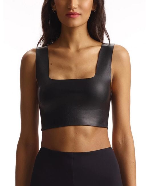 Commando Black Faux Leather Squareneck Crop Top, Flt100