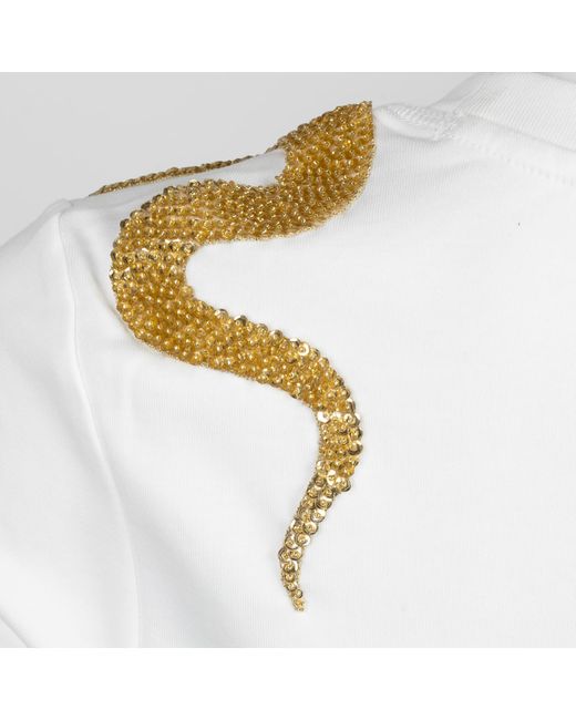 House of Laines London White Laines Couture Embellished Shoulder Snake T-Shirt