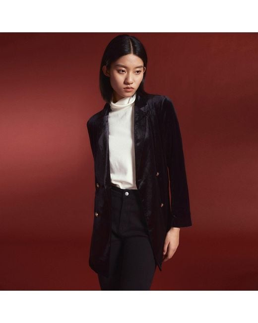 Smart and Joy Black Double Buttoning Velvet Jacket