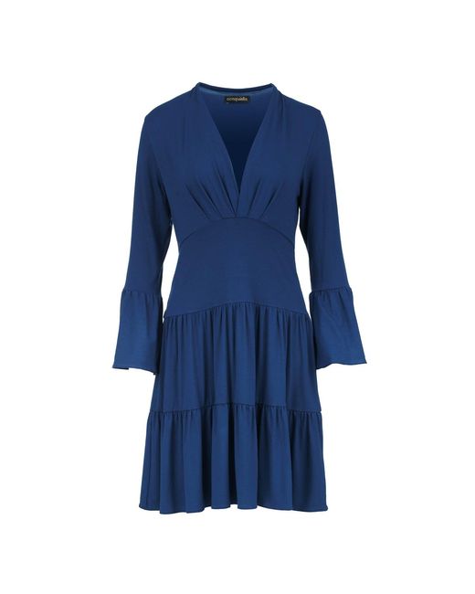 Conquista Blue Jersey Tiered Dress