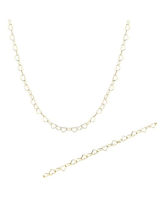 Spero London Metallic Love Heart Sterling Chain Bracelet & Necklace Set