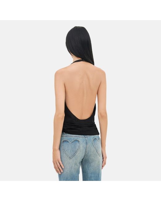 OW Collection Black Agatha Satin Halter Top