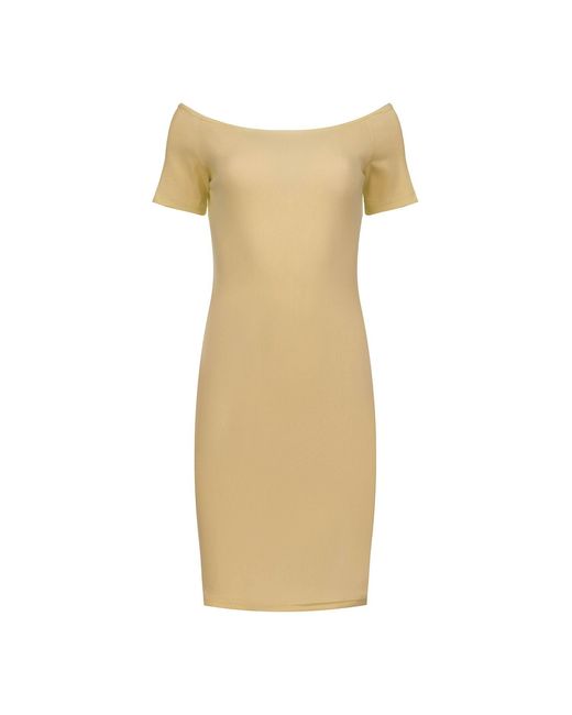 Conquista Natural Neutrals Off-Shoulder Ribbed Dress