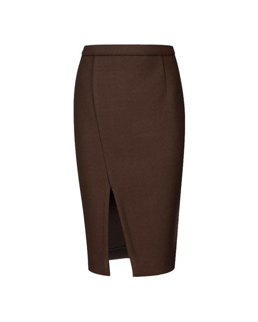 Conquista Brown Chocolate Colour Faux Mouflon Pencil Skirt