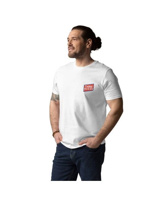 Anchor and Crew White Think Ocean Whale Pixel Art Organic Cotton T-Shirt for men