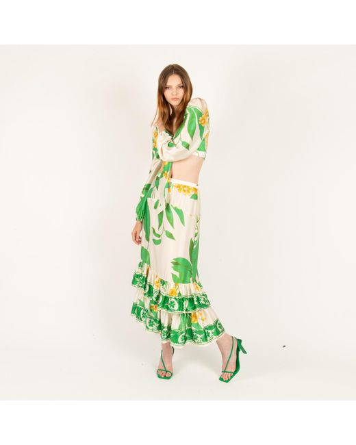 SECRET MISSION Green Natalie Tropical Maxi Skirt