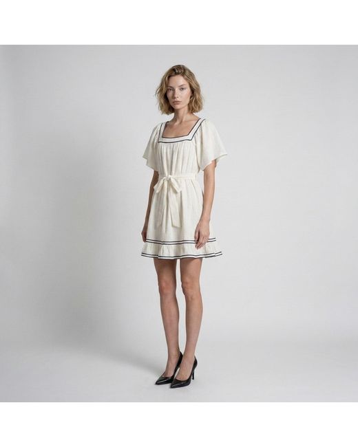 Modenaire White Neutrals Contrast Trim Mini Dress Sculpted Waist