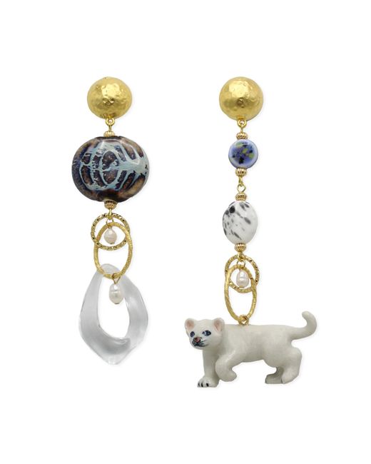 Midnight Foxes Studio Metallic White Lion Cub Gold Earrings