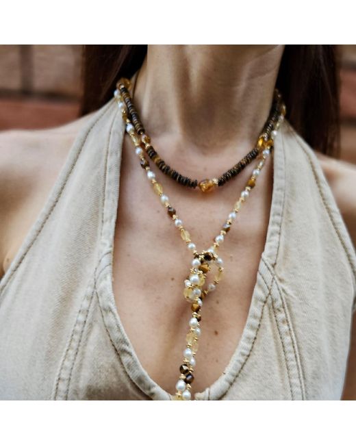 Farra Metallic Tiger-Eye With Heart Shaped Citrine Short Necklace