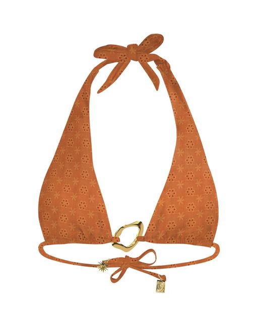 Blackbough Swim Orange Billie Halterneck Top Caramel Eyelet