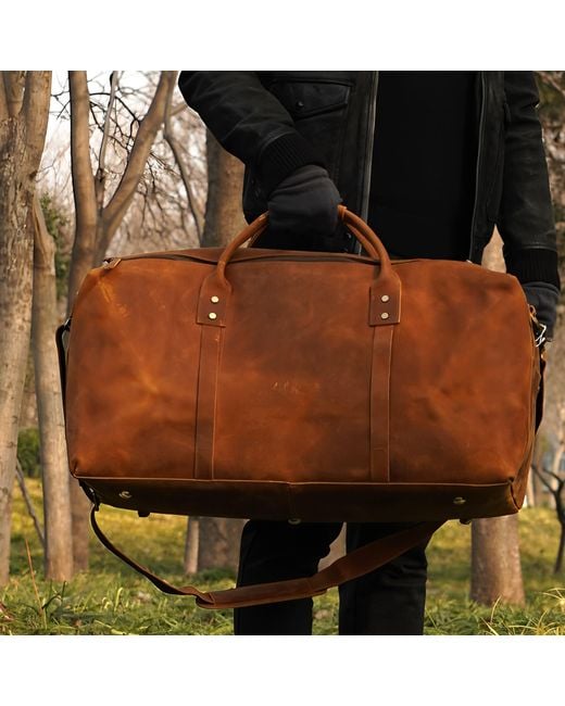 Touri Brown Genuine Leather Luggage Travel Bag for men
