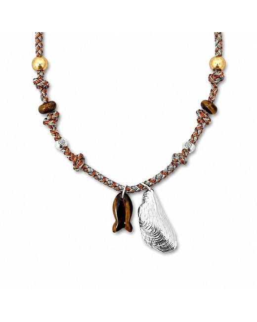 Ormiro Metallic Maui Tiger Eye Fish Cord Necklace