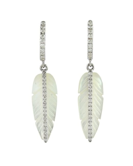 Artisan Metallic Mother Of Pearl & Diamond Feather Drop Earrings