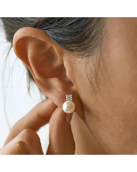 Nazzar White Pearl Cz Stud Earrings