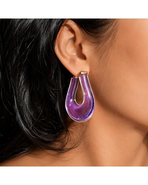 Gold & Honey Purple Medium Twisted Horseshoe Lucite Hoops