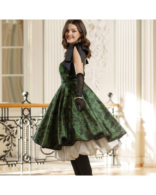 RainSisters Green Velvet Dress With Tie Straps: Forest Kiss