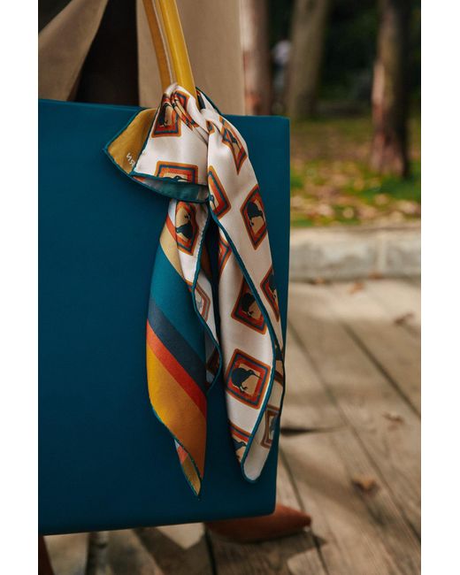 Lost Pattern Blue Kiwi Silk Bandana Scarf for men