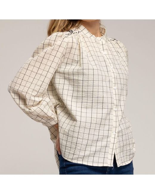 Tantra Spain Sl White Neutrals Checkered Shirt With Mandarin Collar And Embroidery On The Shoulder And Back