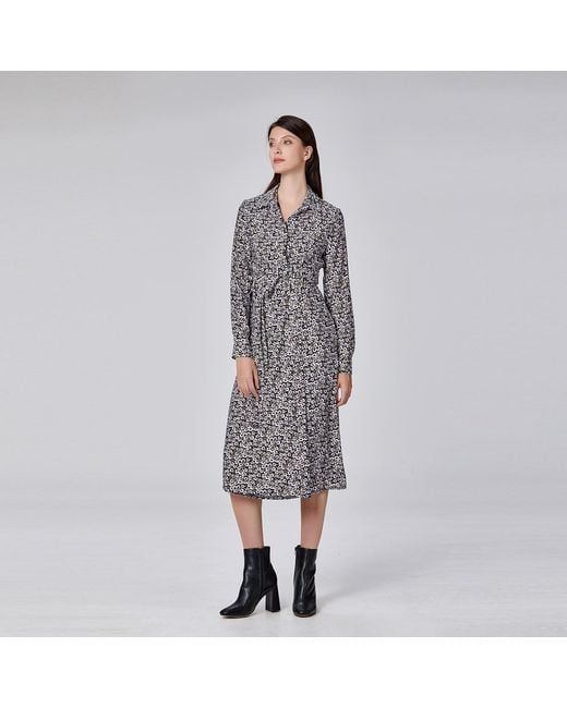 Smart and Joy Blue Cross Drape V Neckline Flared Printed Dress
