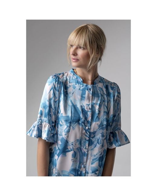 Oh!Zuza Blue Frida Satin Viscose Nightdress Frill Sleeves