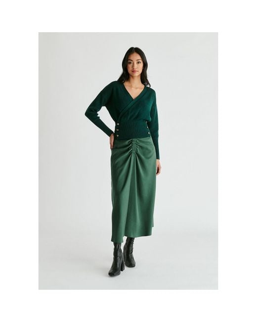 Paisie Green Knitted Wrap Top With Side Buttons