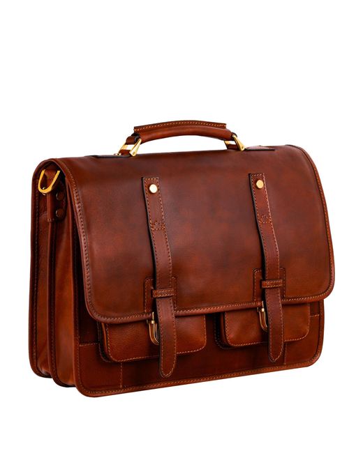 Time Resistance Brown Leather Briefcase Backpack Coganc Matte for men
