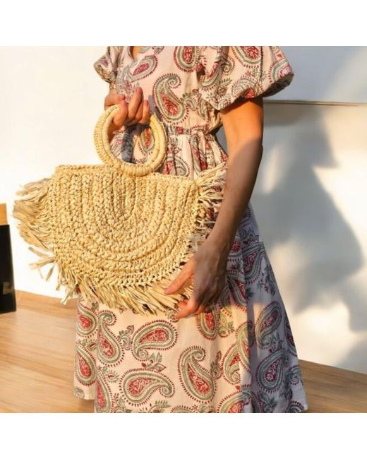 OhSun Metallic Neutrals Minka Raffia Fringe Handbag