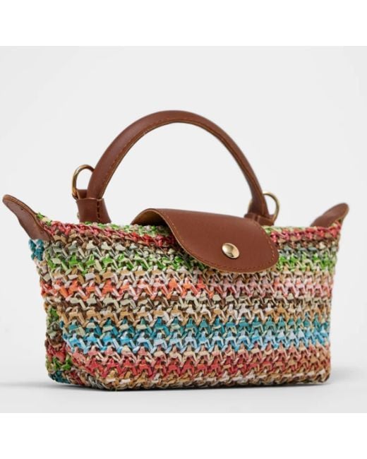 Springmoonatelier Multicolor Neutrals Mini Straw Colorful Crossbody Bag